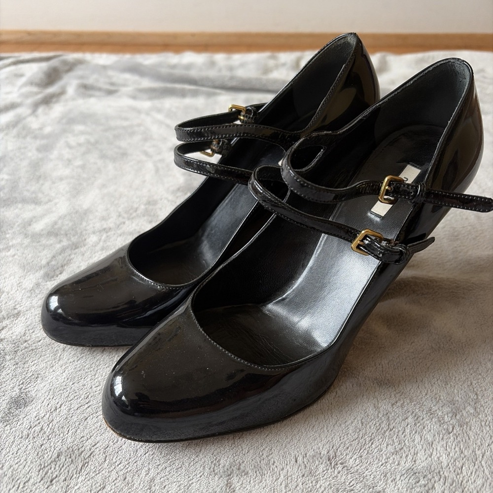 Rare Miu Miu Patent Leather Mary Jane Heels 37 EU 6.5 US Black Pumps